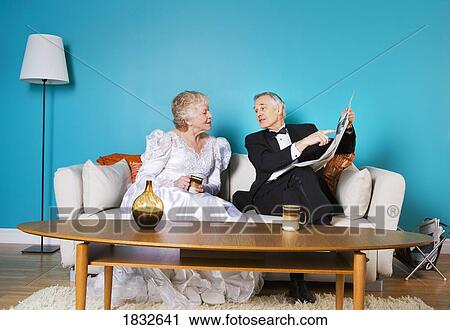 Senior bride and groom in living room View Large Photo Image Stock Image - Senior bride and groom in living room . Fotosearch