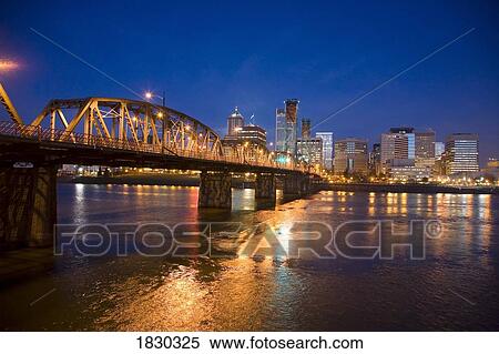 Stock Photography - Skyline at night, Portland, Oregon, USA. Fotosearch