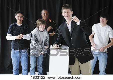 Student up for election with his supporters View Large Photo Image Stock Image - Student up for election with his supporters. Fotosearch