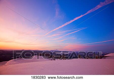 Sunset over winter landscape, Mount Hood, Oregon, USA View Large Photo Image Stock Image - Sunset over winter landscape, Mount Hood, Oregon, USA. Fotosearch