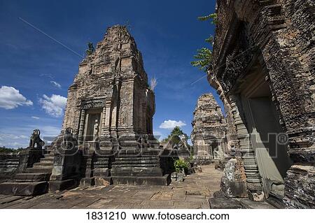 Stock Image - Temple ruins in the ancient city of Angkor Wat, Northwestern Cambodia. Fotosearch