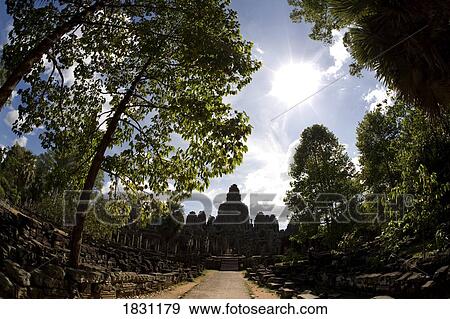 Stock Photo - The Bayon temple in the ancient city of Angkor, in northwestern Cambodia. Fotosearch
