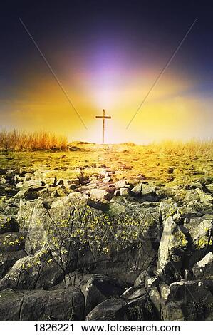 Stock Image - The death spot of St. Cuthbert on Holy Island, England. Fotosearch