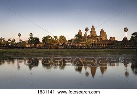 Stock Image - The most famous temple of Angkor Wat in the ancient city of Angkor Wat, Cambodia. Fotosearch