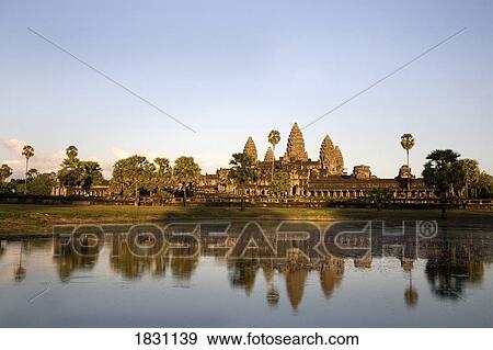 Stock Photo - The most famous temple of Angkor Wat in the ancient city of Angkor Wat, Cambodia. Fotosearch