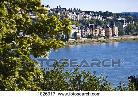 Stock Photo - The Rhine River, Western Germany, Europe. Fotosearch