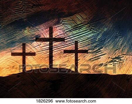 Stock Photograph - Three crosses on a hill. Fotosearch