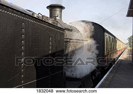 Stock Photo - Train In Station In Goathland, North Yorkshire, England. Fotosearch