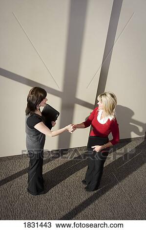 Stock Image - Two businesswomen shaking hands. Fotosearch