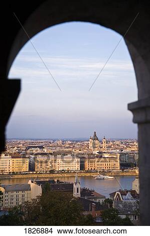 View from Fisherman's Bastion next to Matyas Church, Castle Hill, Buda side of Central Budapest, Capital of Hungary, Europe View Large Photo Image Picture - View from Fisherman's Bastion next to Matyas Church, Castle Hill, Buda side of Central Budapest, Capital of Hungary, Europe . Fotosearch