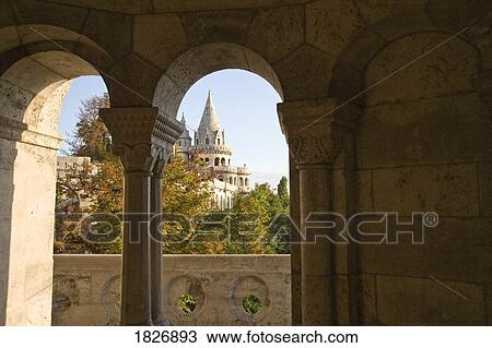 Stock Image - View from Fishermen's Bastion next to Matyas Church, Castle Hill, Buda side of Central Budapest, Hungary, Europe . Fotosearch