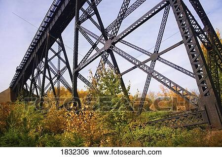 Stock Photograph - View Up Metal Supports To A Bridge. Fotosearch