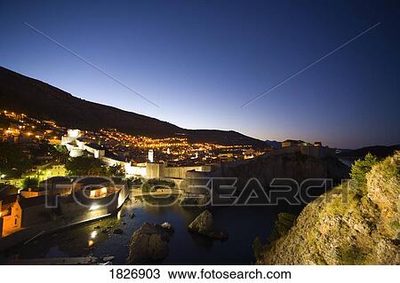 Stock Image - Walled city of Dubrovnik, Southeastern Tip of Croatia, Dalmation Coast, Adriatic Sea, Croatia, Eastern Europe . Fotosearch