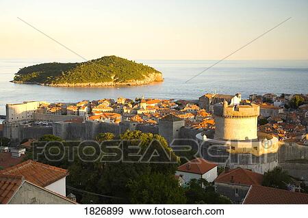 Stock Photo - Walled City of Dubrovnik, Southeastern Tip of Croatia, Dalmation Coast, Adriatic Sea, Croatia, Eastern Europe . Fotosearch