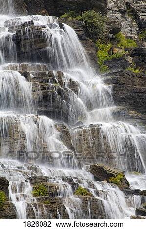 Stock Image - Waterfall near Logan Pass, Glacier National Park, Kalispell, Montana, USA . Fotosearch