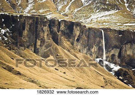 Stock Image - Waterfall near Town of Vik, Southern Iceland . Fotosearch