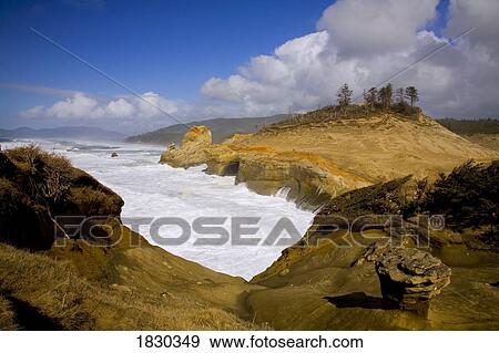 Stock Photo - Waves crashing, Cape Kiwanda, Oregon, USA. Fotosearch