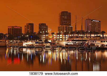 虹 港 そして スカイライン ロングビーチ 都市 ロサンゼルス カリフォルニア アメリカ 写真館 イメージ館 Fotosearch