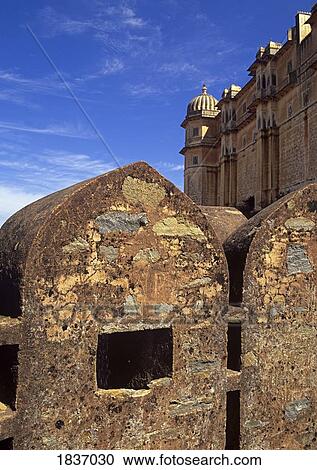 Stock Image - Aravalli hills, Rajasthan, India; Kumbhalgarh Fort . Fotosearch