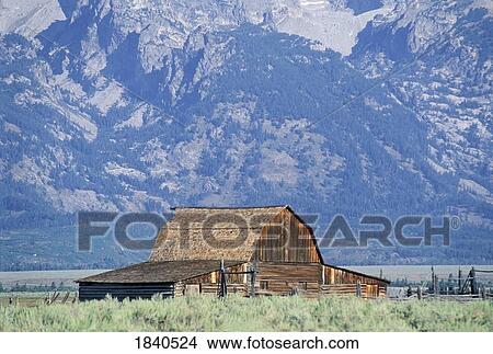 Barn, Teton mountains, Wyoming, USA View Large Photo Image Picture - Barn, Teton mountains, Wyoming, USA. Fotosearch