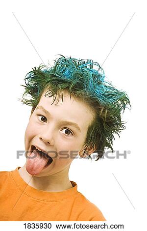 Stock Image - Boy with blue hair. Fotosearch