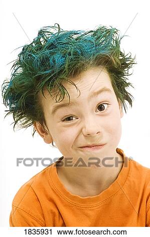 Stock Image - Boy with blue hair. Fotosearch