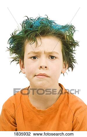 Stock Image - Boy with blue hair. Fotosearch
