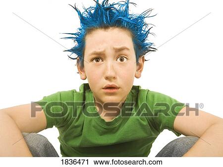 Boy with blue hair View Large Photo Image Stock Image - Boy with blue hair. Fotosearch