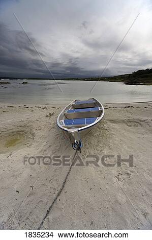 Picture - Canoe on the shore, Scotland. Fotosearch