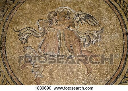 Stock Image - Cordoba, Spain; mosaic of Eros and Psyche in El Alcazar . Fotosearch
