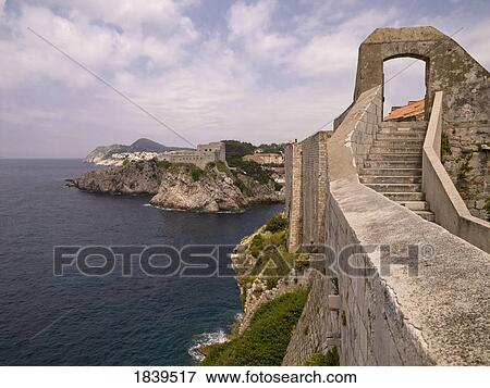 Stock Photo - Dubrovnik, Croatia; Stairs along the coast . Fotosearch