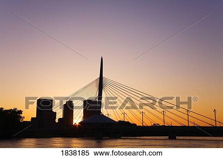 Stock Photography - Esplanade Riel Bridge over the Red River, Winnipeg, Manitoba, Canada . Fotosearch