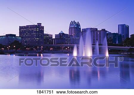 Stock Image - Fountain at Lake Lucerne, Orlando, Florida, USA . Fotosearch