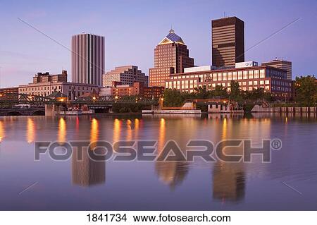 Picture - Genesee River and Rochester Skyline, New York State, USA . Fotosearch