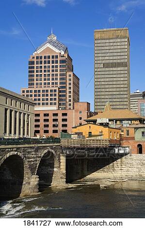Stock Photo - Genesee River, Broad Street Bridge, Rochester, New York State, USA . Fotosearch