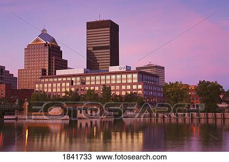 Stock Image - Genesee River, Rochester skyline, New York, USA . Fotosearch