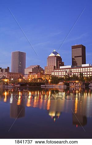 Genesee River, Rochester skyline, New York State, USA View Large Photo Image Stock Photo - Genesee River, Rochester skyline, New York State, USA . Fotosearch