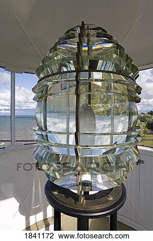 Stock Image - Lens in Big Sodus Point Lighthouse, Sodus Point, Greater Rochester, New York State, USA. Fotosearch