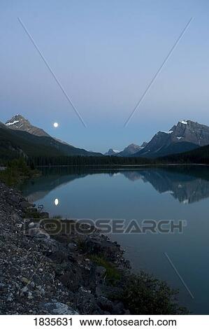 Moonrise, lower Waterfowl Lake, Banff National Park, Alberta, Canada View Large Photo Image Stock Image - Moonrise, lower Waterfowl Lake, Banff National Park, Alberta, Canada. Fotosearch