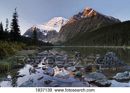 Stock Photo - Mount Edith Cavell, Cavell Lake, Jasper National Park, Alberta, Canada . Fotosearch
