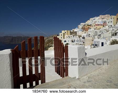 Stock Image - Open gate, Santorini, Greece . Fotosearch
