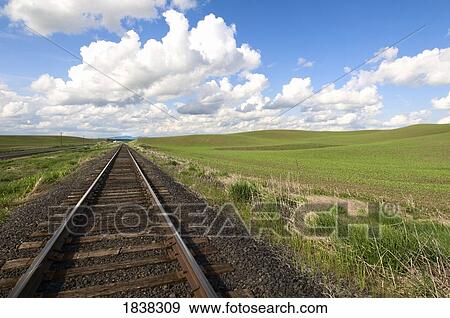 Stock Photo - Railroad tracks, near Spangle, Washington, USA. Fotosearch