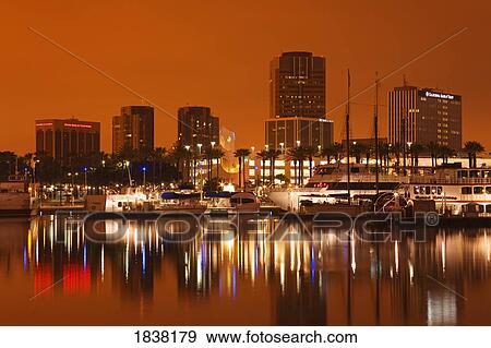 Stock Photo - Rainbow Harbor and skyline, Long Beach City, Los Angeles, California, USA . Fotosearch