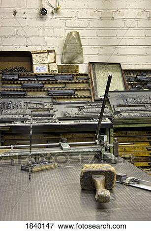 Stock Photo - Room with letterpress tools. Fotosearch