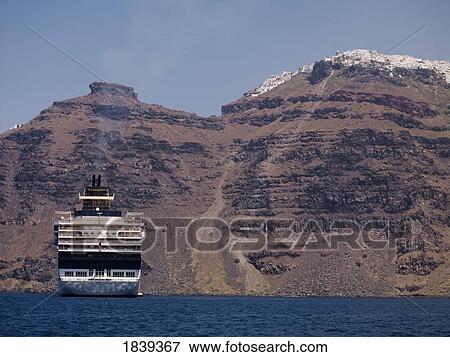 Santorini, Greece; Cruise ship on the water View Large Photo Image Stock Photo - Santorini, Greece; Cruise ship on the water. Fotosearch