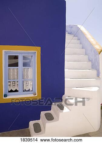 Santorini, Greece; Purple wall and white stairs View Large Photo Image Picture - Santorini, Greece; Purple wall and white stairs . Fotosearch