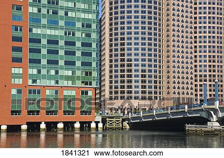 Skyscrapers and Moakley Bridge, Fort Point Channel, Boston, Massachusetts, USA View Large Photo Image Stock Image - Skyscrapers and Moakley Bridge, Fort Point Channel, Boston, Massachusetts, USA . Fotosearch