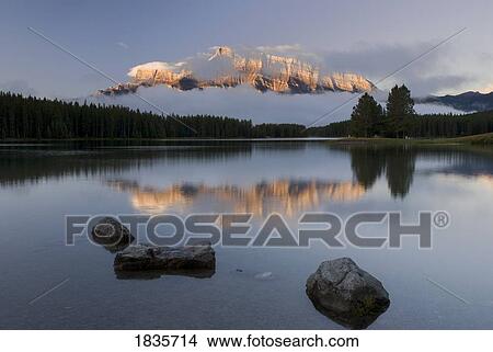 View of Mount Rundle from Two Jack Lake, Banff National Park, Banff, British Columbia, Canada View Large Photo Image Picture - View of Mount Rundle from Two Jack Lake, Banff National Park, Banff, British Columbia, Canada. Fotosearch