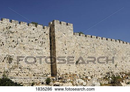 Stock Photograph - Wall of the Old City Jerusalem, Israel . Fotosearch