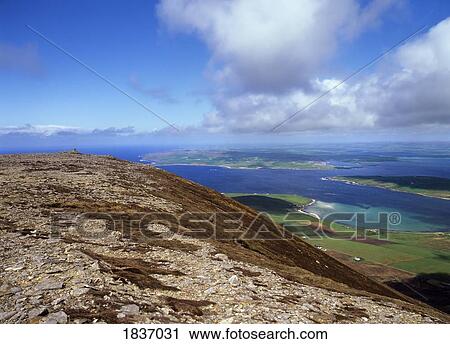Stock Image - Ward Hill, Isle of Hoy, Scotland; Looking down on Burra Sound. Fotosearch